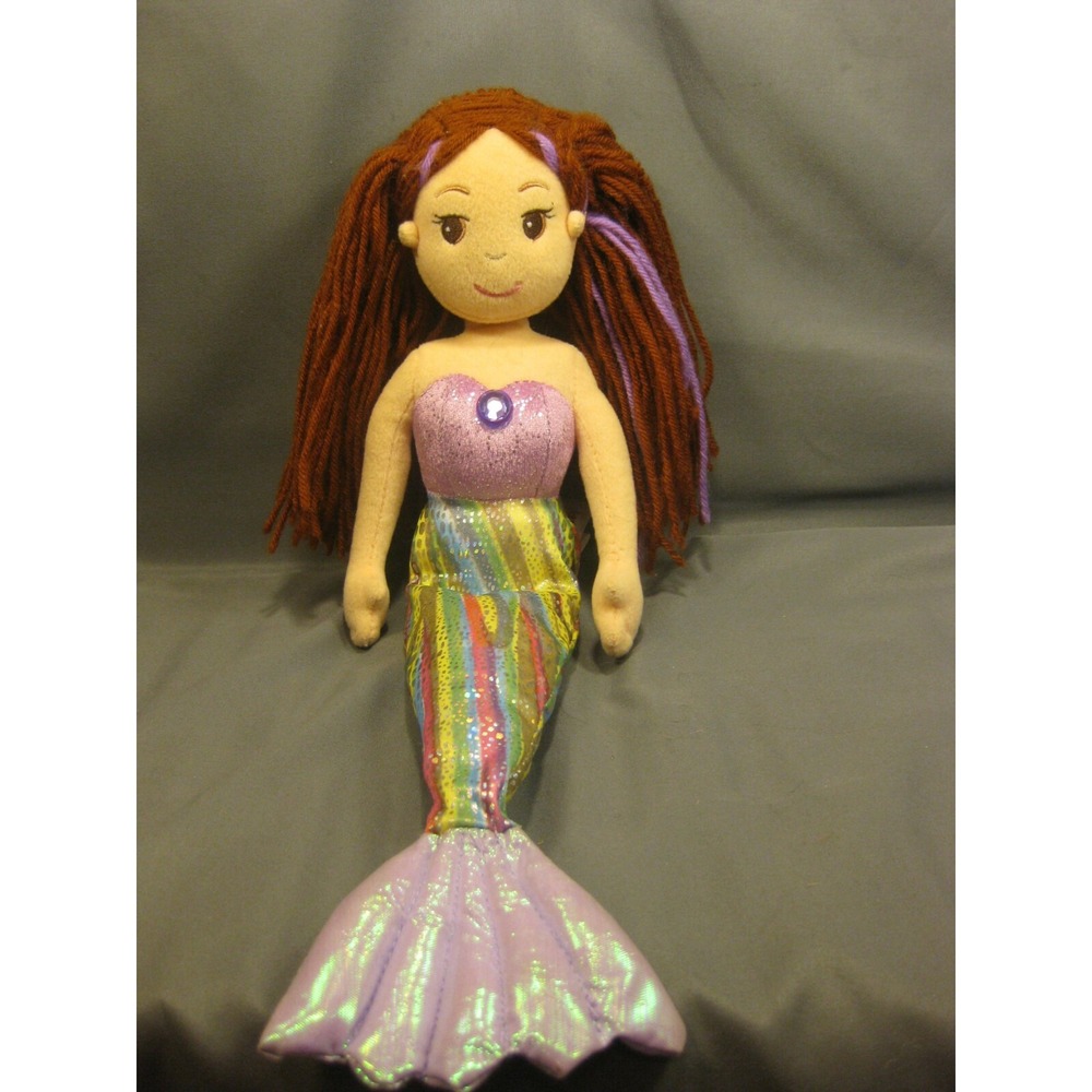 DOLL MERISSA MERMAID 18" Sea Sparkles‎ Stuffed EUC Brown Yarn Hair Plush Ocean